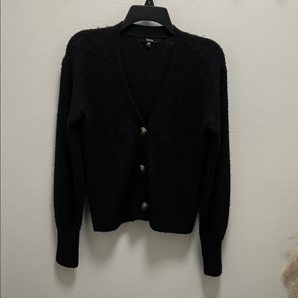 Quince Black Women's Baby Alpaca-Wool Cropped Cardigan